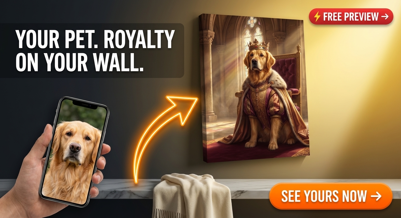 Custom Royal Dog Portrait — Regal Pet Canvas from Photo