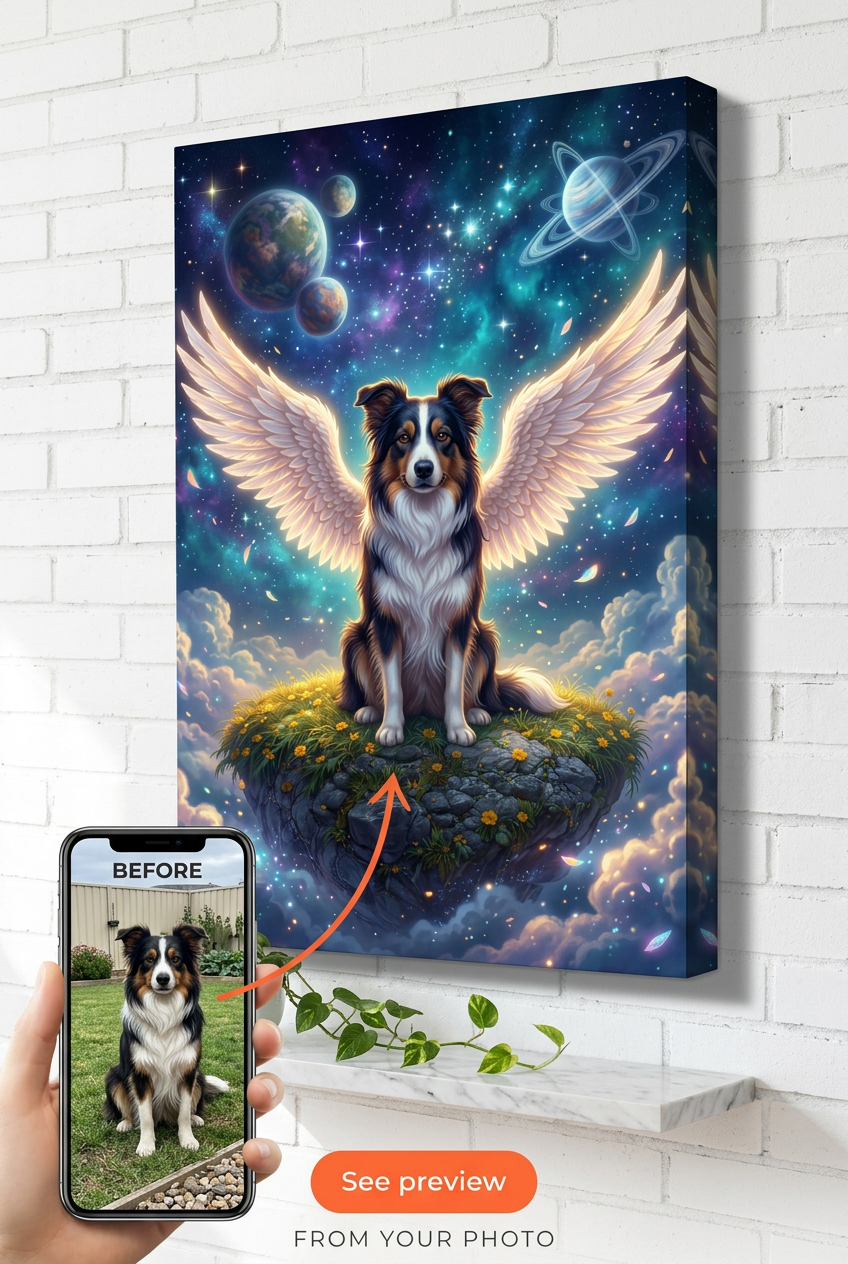 Retrato Personalizado de Cão Guardião Celestial a partir de Foto | Presente Personalizado para Pets