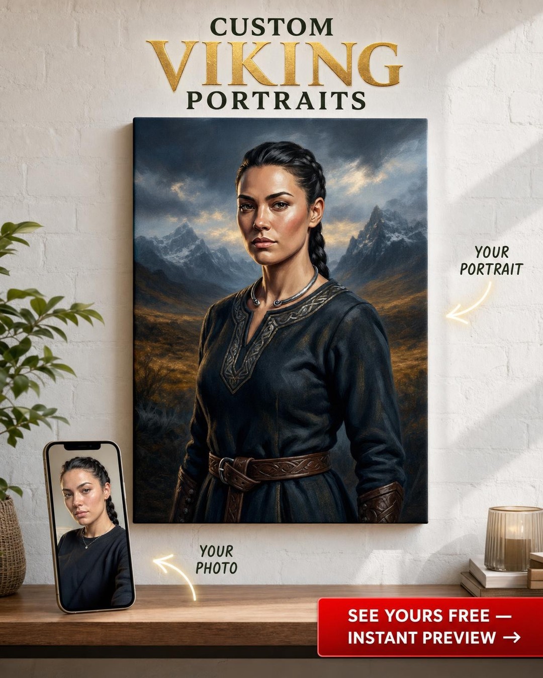 Custom Viking Portraits — Heroic Mountain Canvas