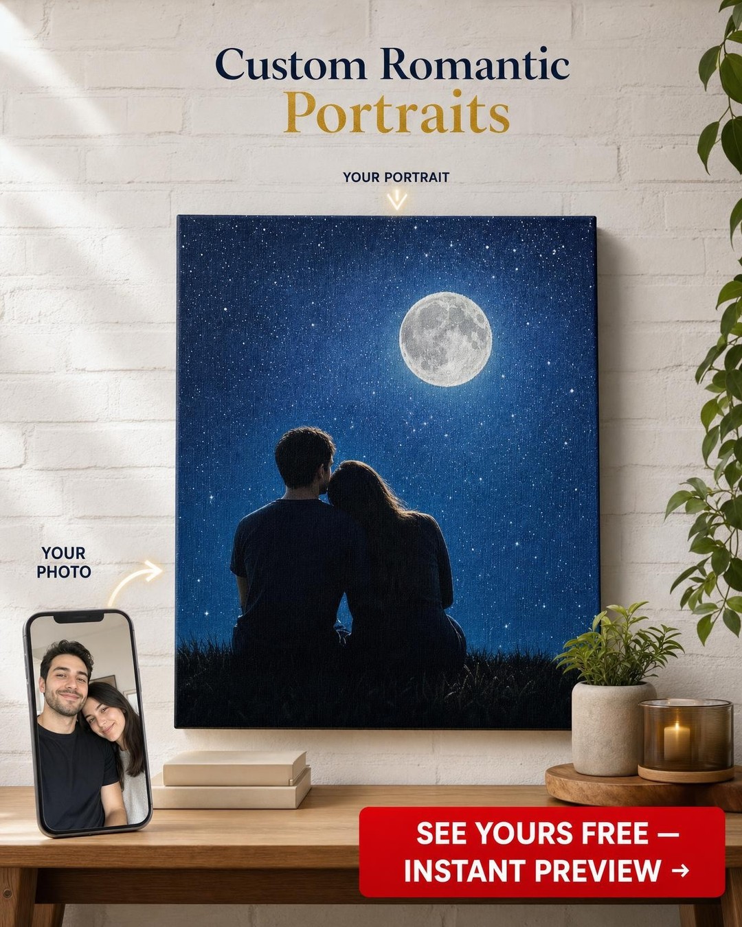 Anniversary Canvas Custom Portrait from Photo | Personalized Gift