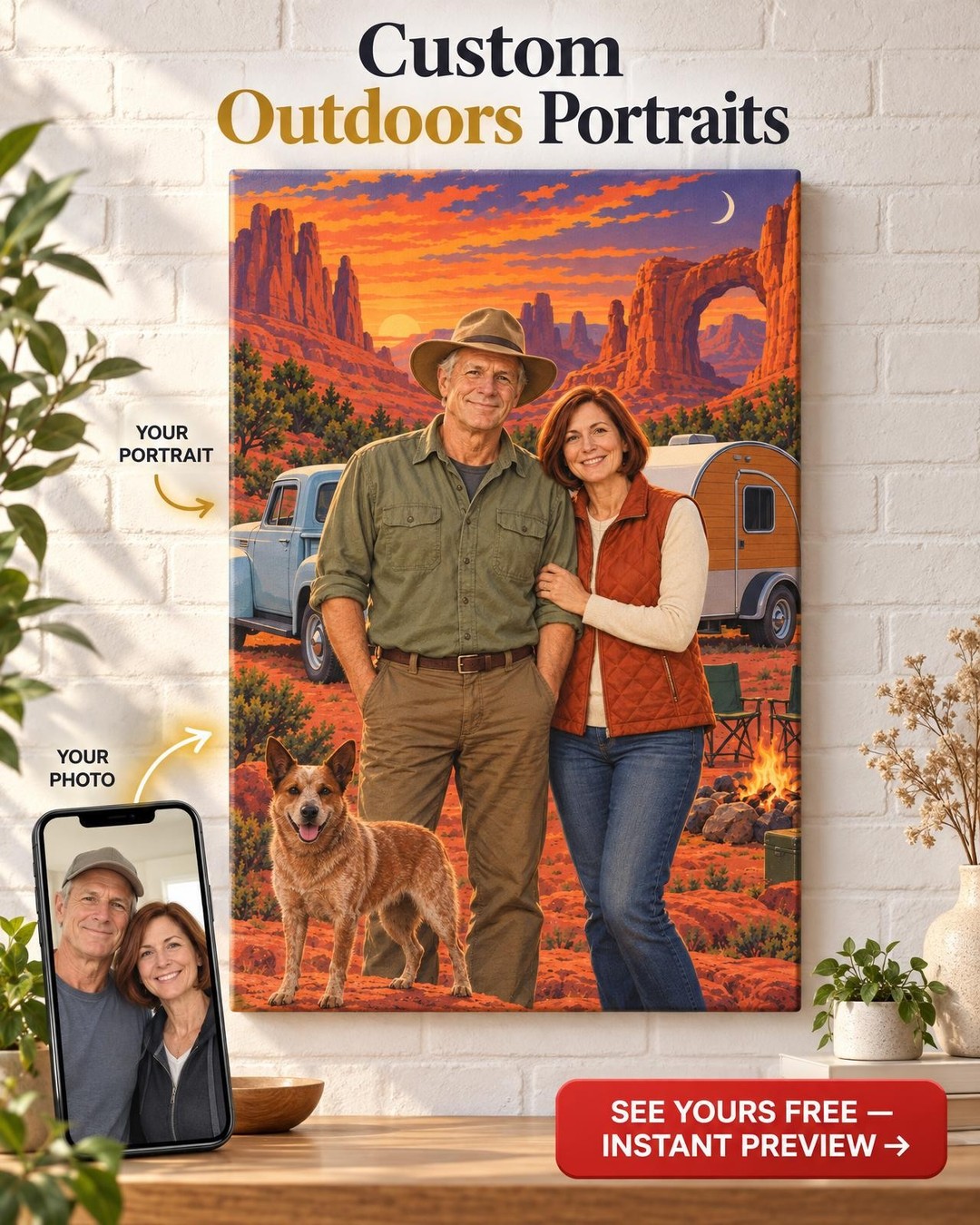 Red Rock Canyon Custom Portrait from Photo | Personalized Camping Portrait Gift