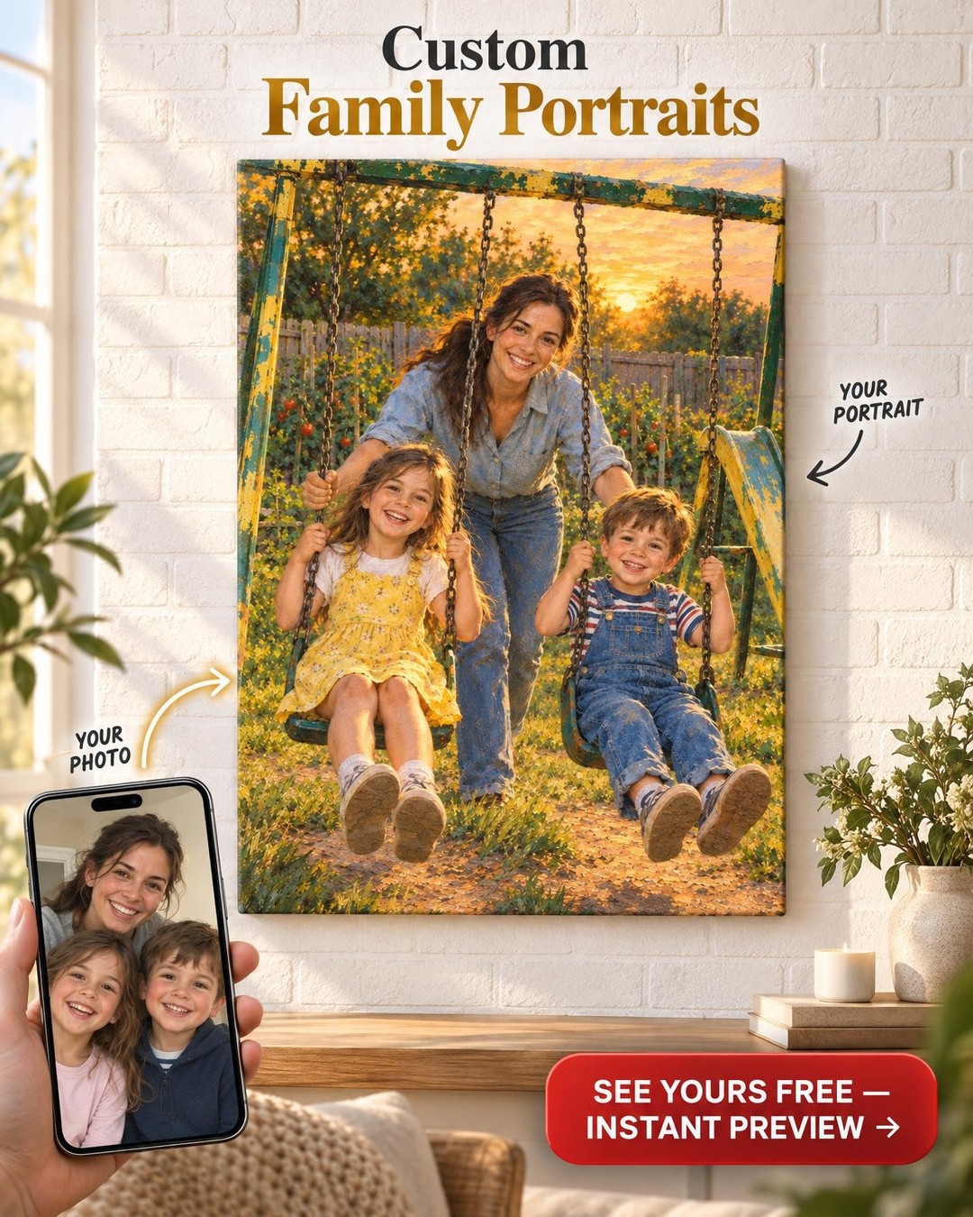 The Old Swing Set Custom Portrait from Old Photo | Personalized Gift for Mom or Dad