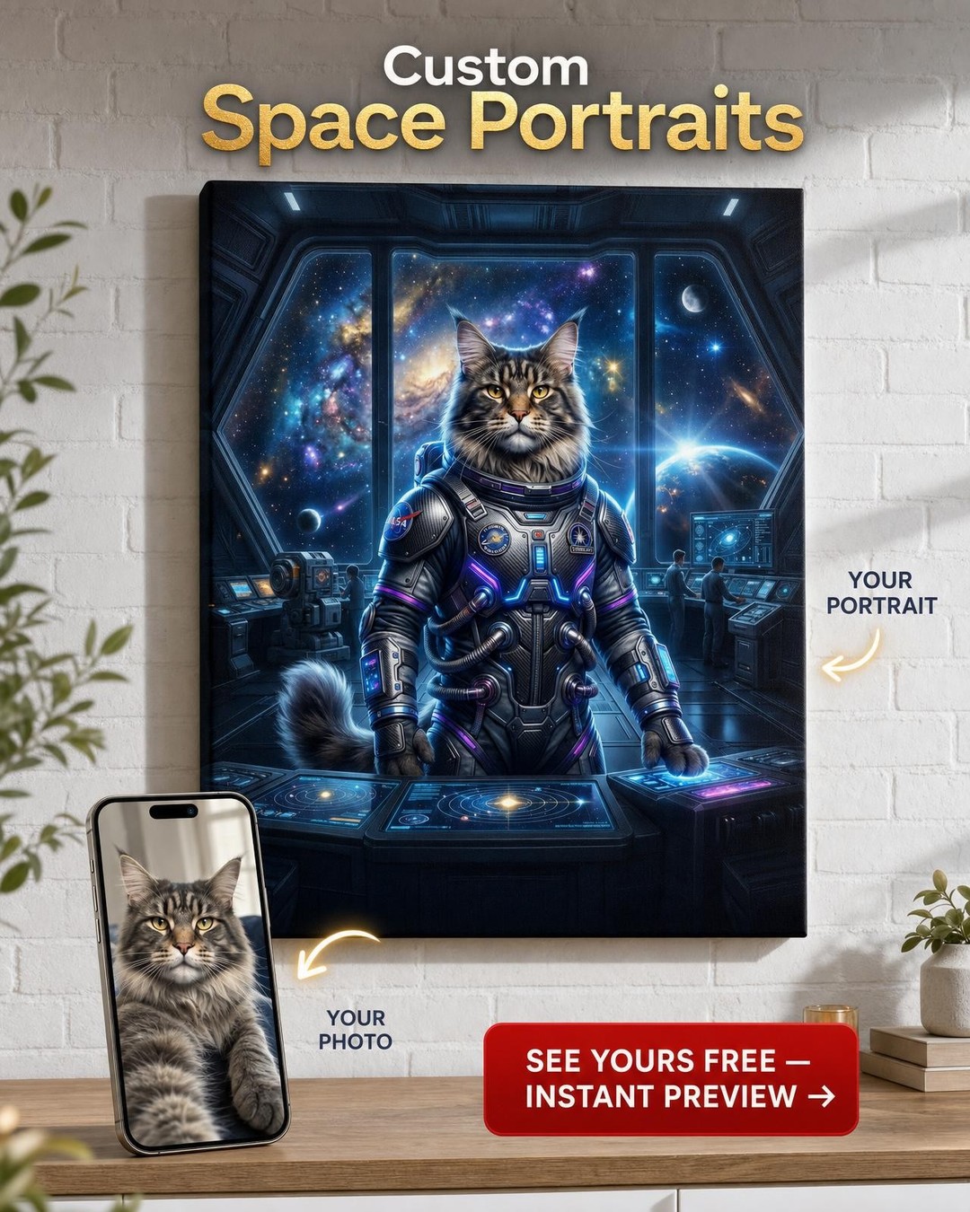 Custom Astronaut Cat Portraits — Space Adventures for Pets