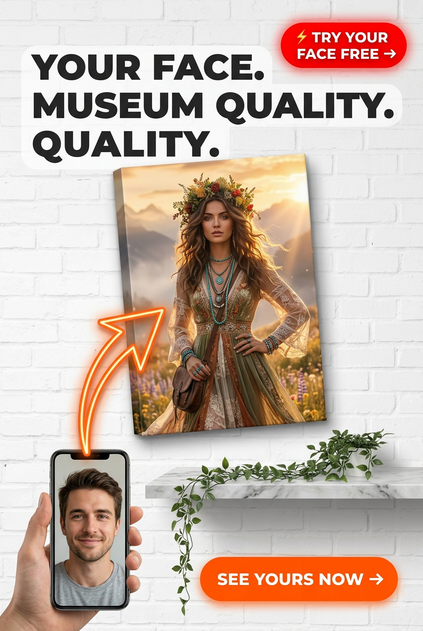 Bohemian Odyssey: Enchanting Portrait Canvas