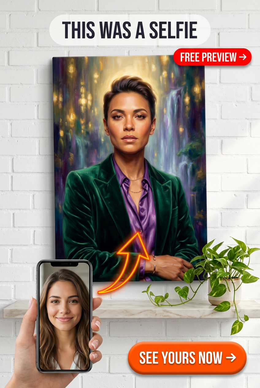 Custom Fantasy Woman Portrait — Serene Waterfall Canvas from Photo