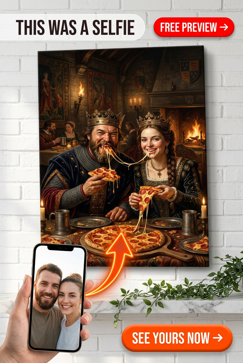Custom Royal Couple Portrait — Festive Medieval Feast Canvas