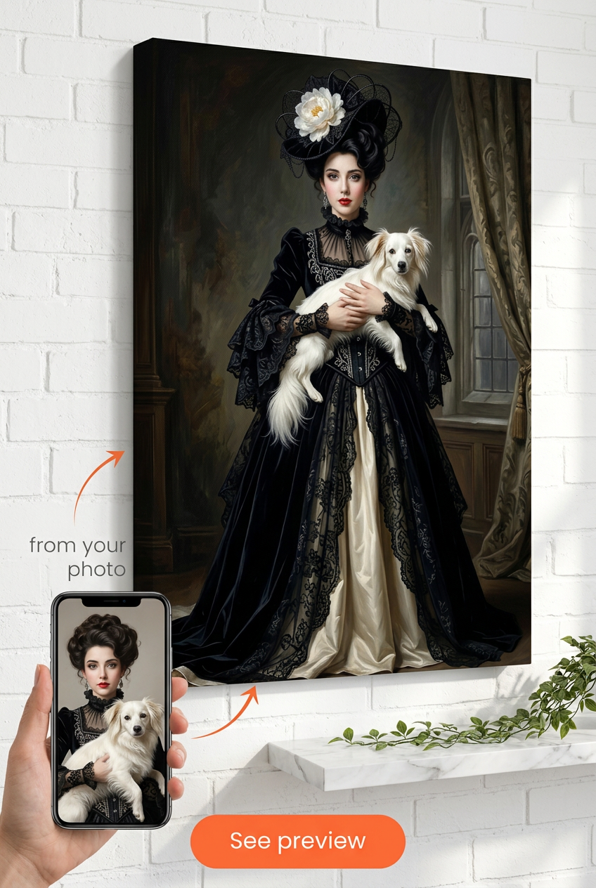 Custom Victorian Woman Portrait — Regal Pet Companion Canvas