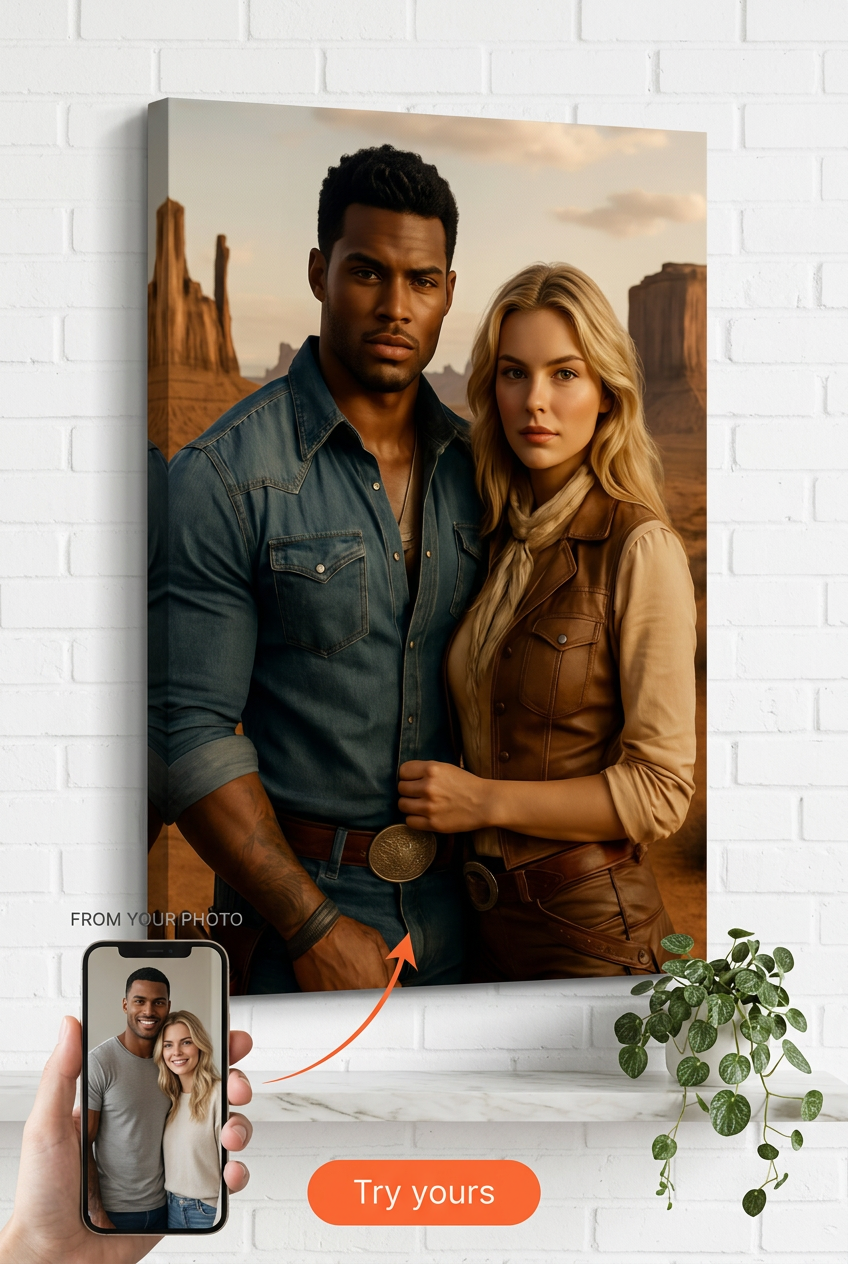 Western Custom Portrait from Photo | Personalized for-Couples Gift
