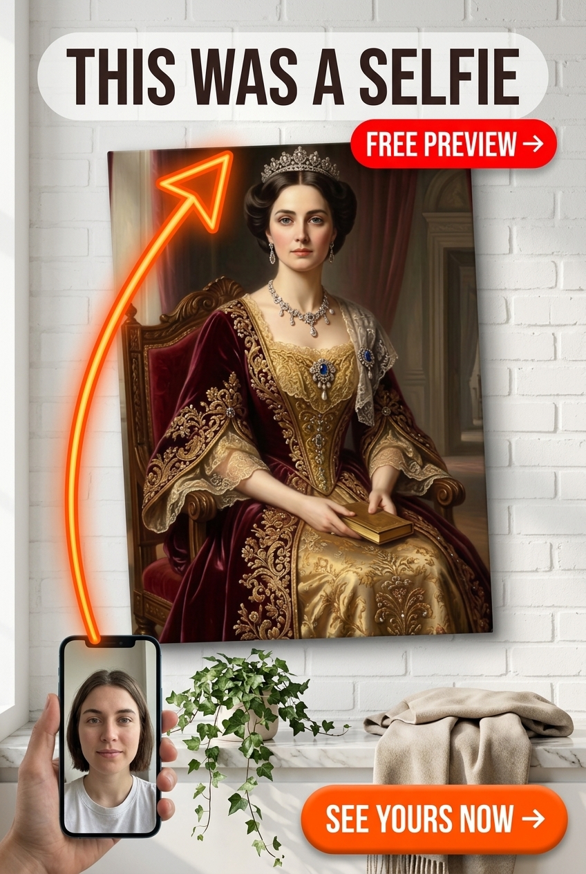 Custom Royal Woman Portrait — Regal Crown Canvas from Photo