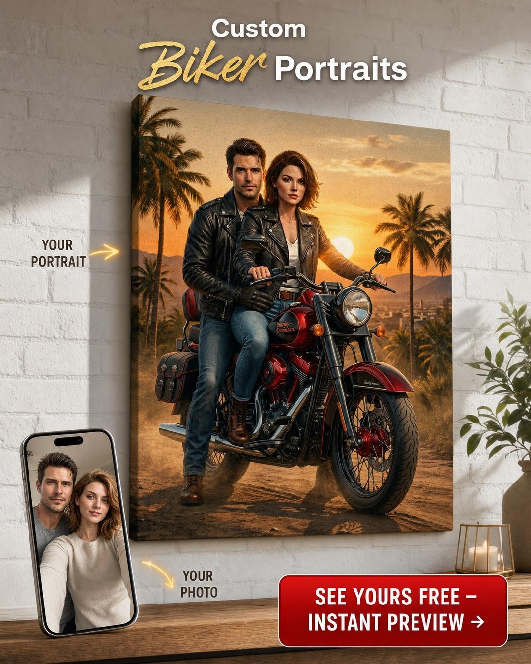Biker-Inspired Custom Portrait from Photo | Personalized Canvas Gift