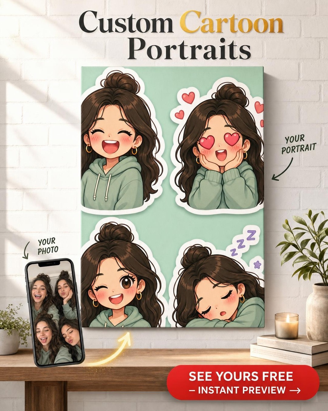 Custom Sticker Sheet Single Woman Portrait — Whimsical Canvas for Him