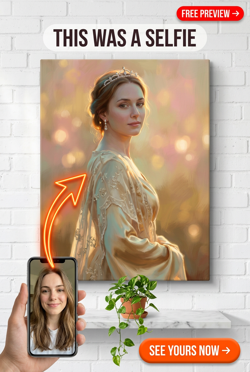 Custom Royal Woman Portrait — Serene Canvas Art from Photo