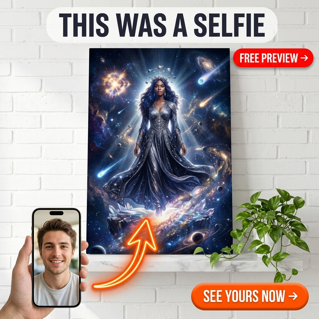 Custom Fantasy Woman Portrait — Heroic Celestial Canvas from Photo