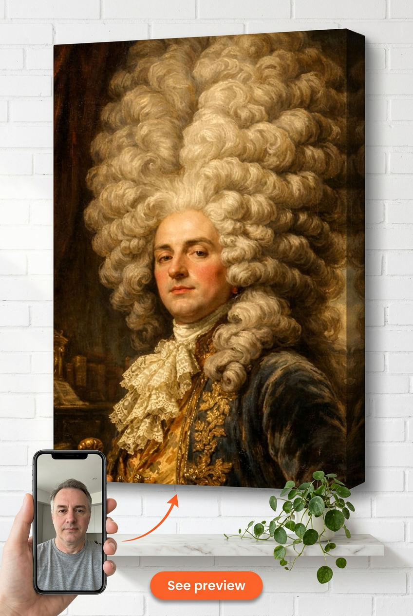 Retrato personalizado com traje barroco a partir de foto | Presente personalizado para ele