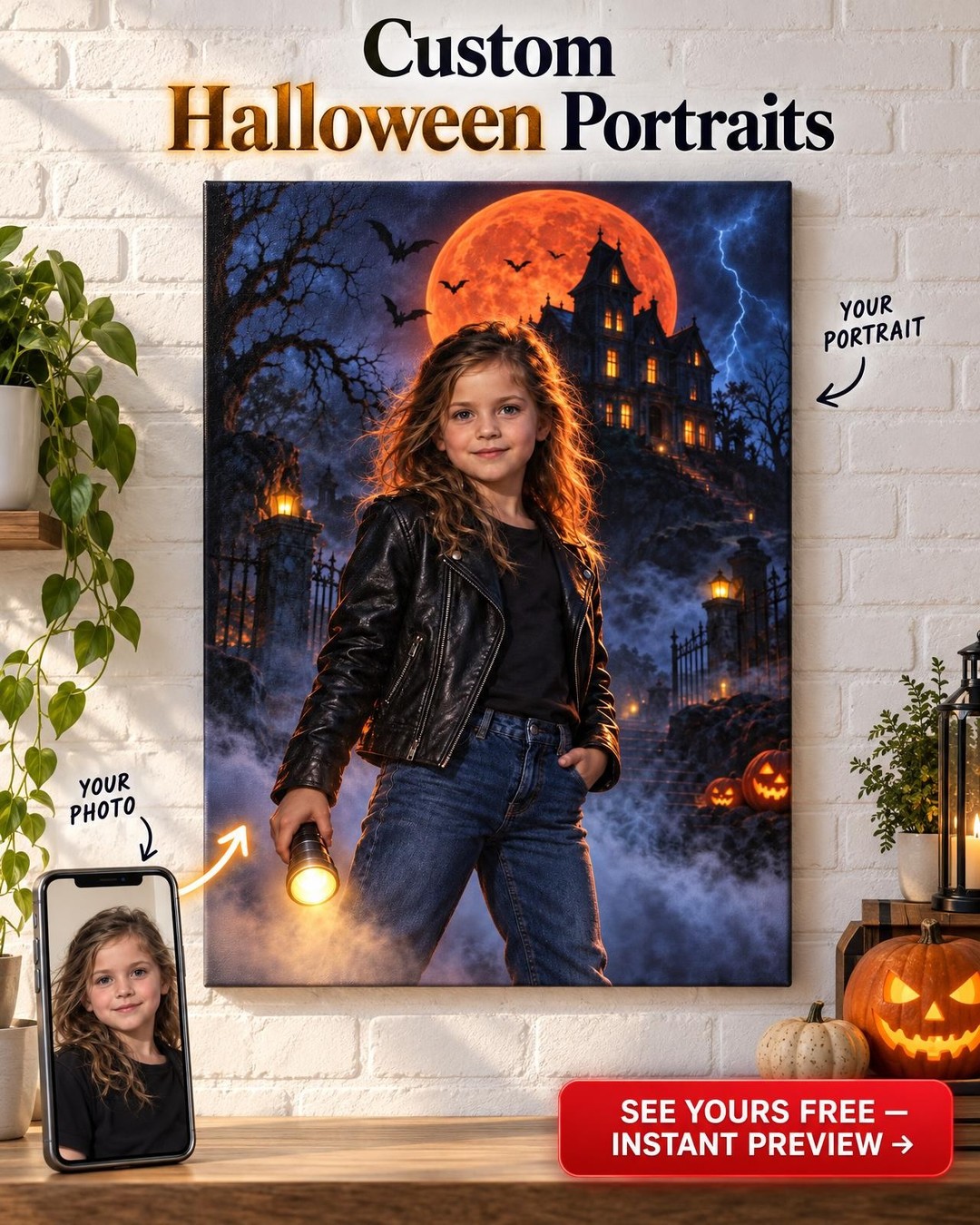 Horror Movie Poster Custom Portrait from Photo | Personalized Kids Gift