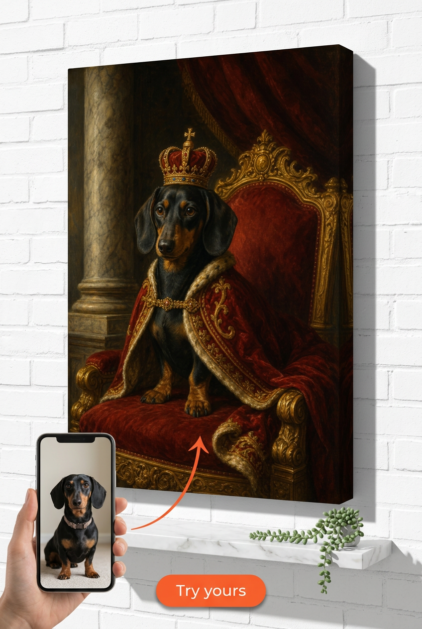Custom Royal Pet Portrait — Regal Dog Canvas from Photo