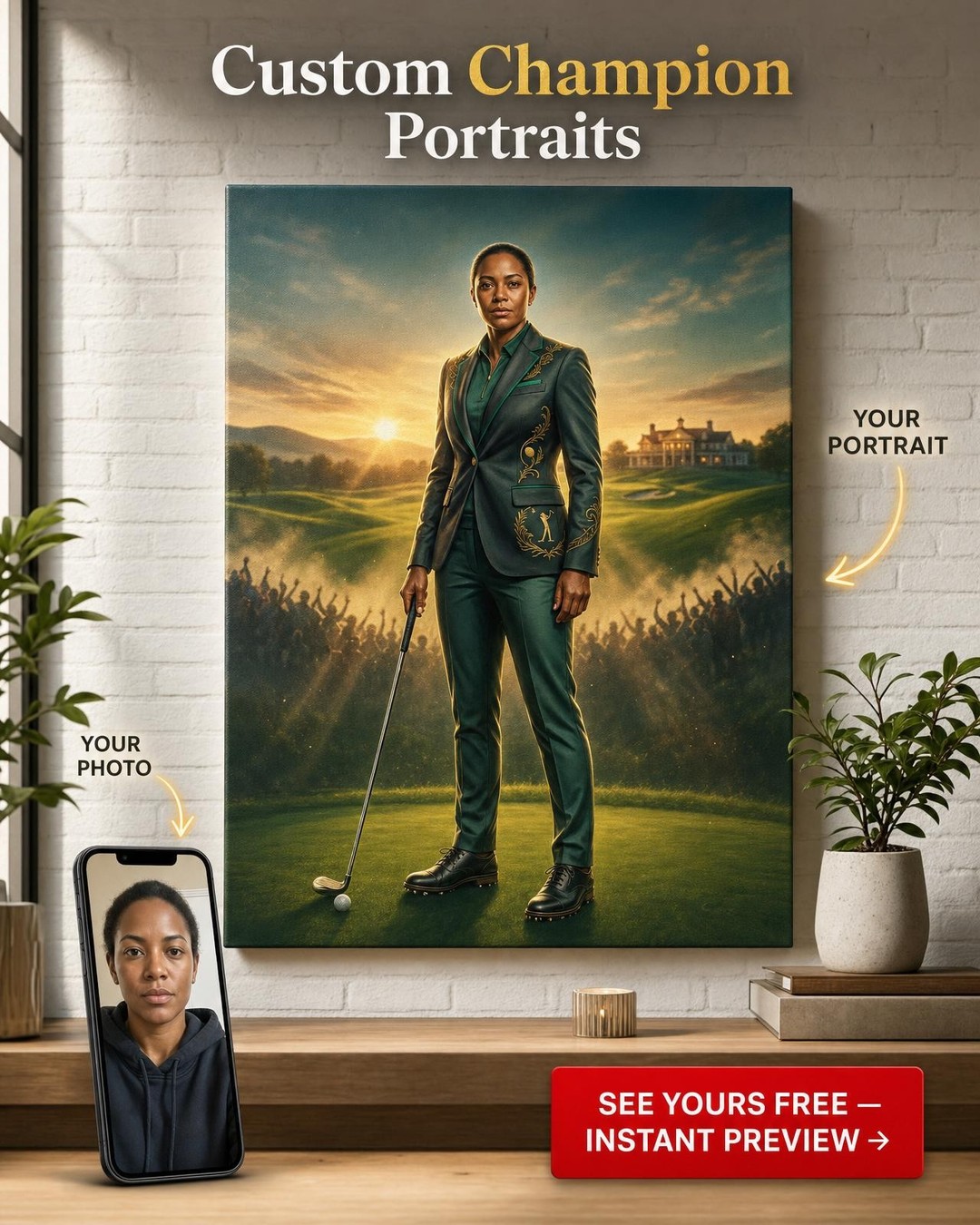 Custom Golf Portrait - Heroic Sunset Style