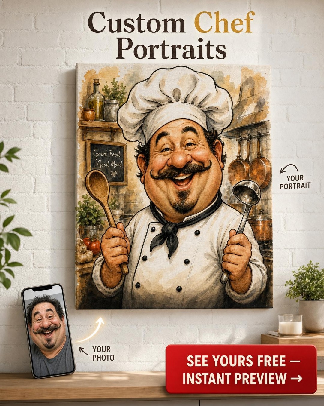 Whimsical Chef Portrait from Photo