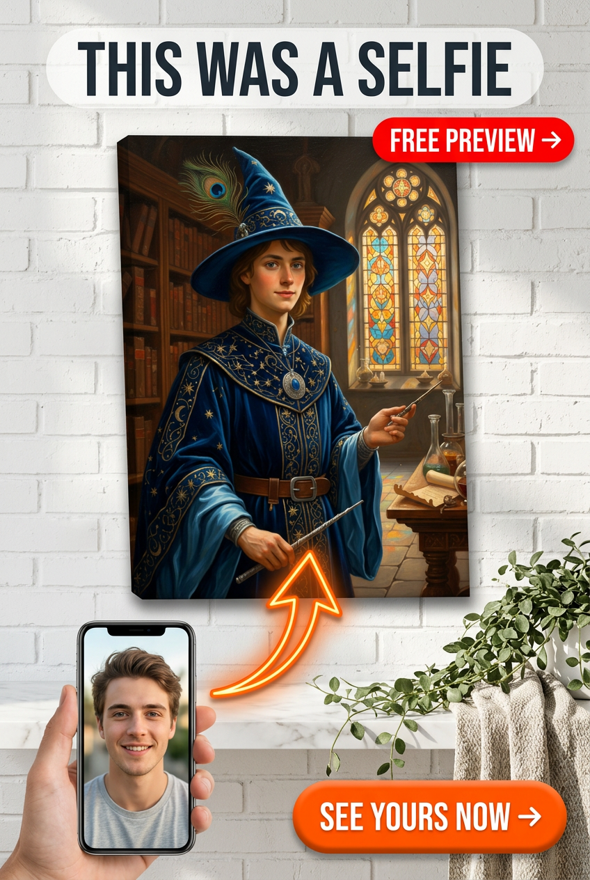 Custom Fantasy Man Portrait — Regal Wizard from Photo Canvas