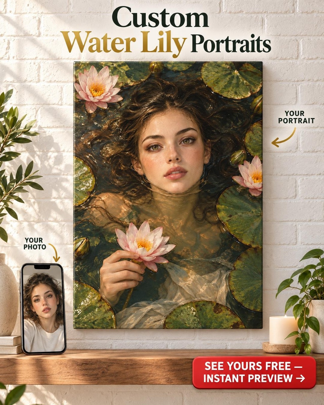 Serene Nature-Inspired Custom Portrait from Photo | Personalized Fantasy Portrait Gift