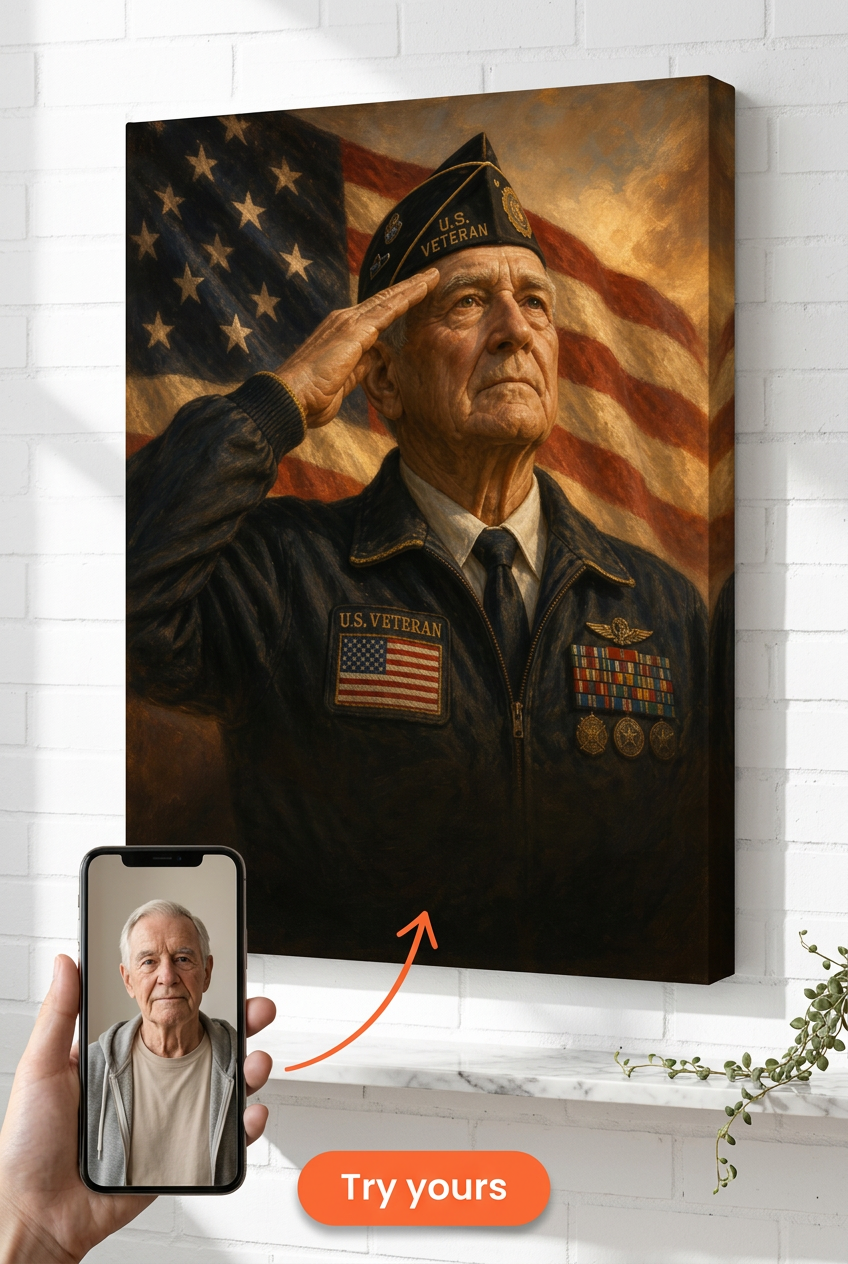 Custom Military Portrait — Heroic Soldier Canvas from Photo