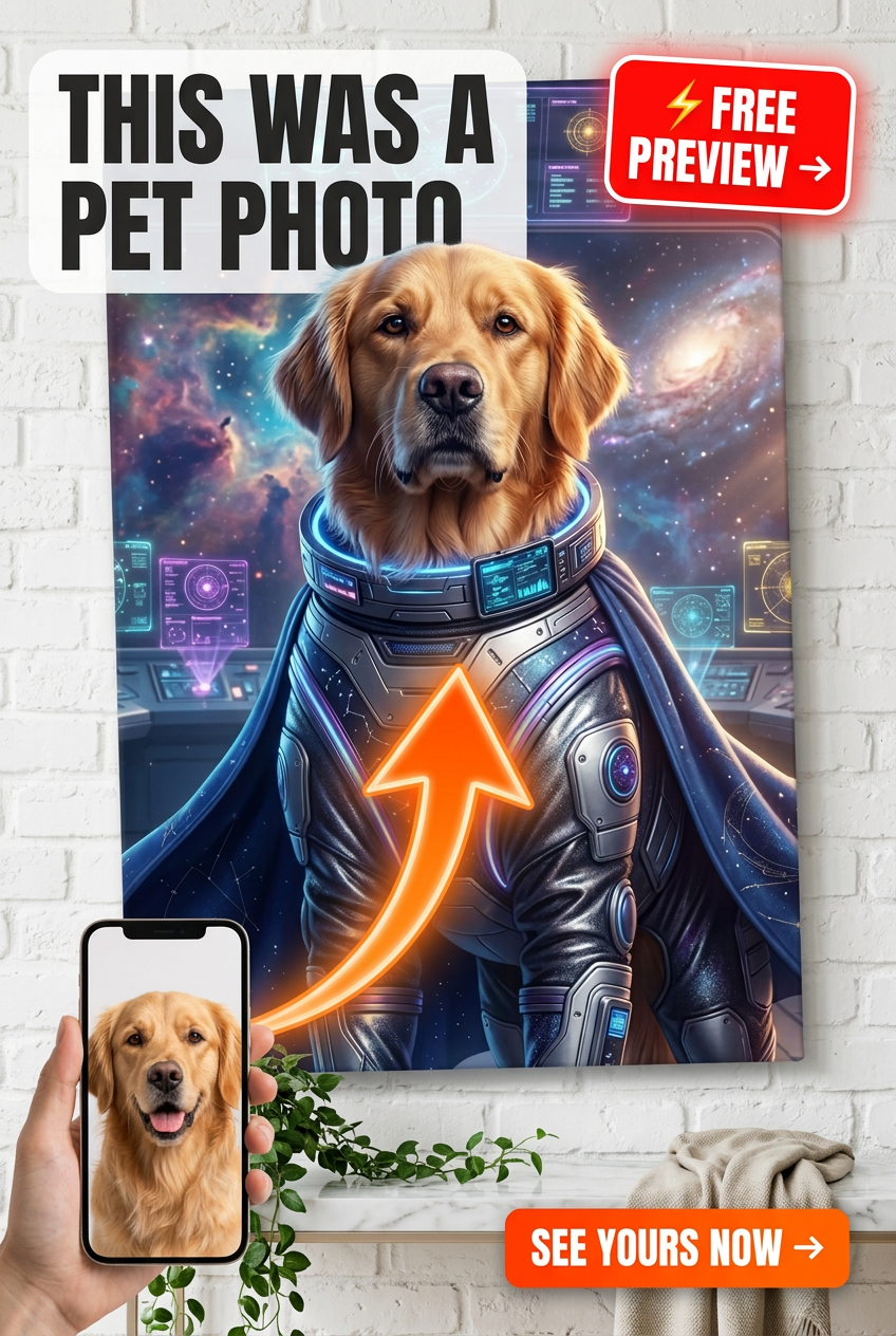 Custom Sci-Fi Dog Portrait — Whimsical Space Suit Canvas