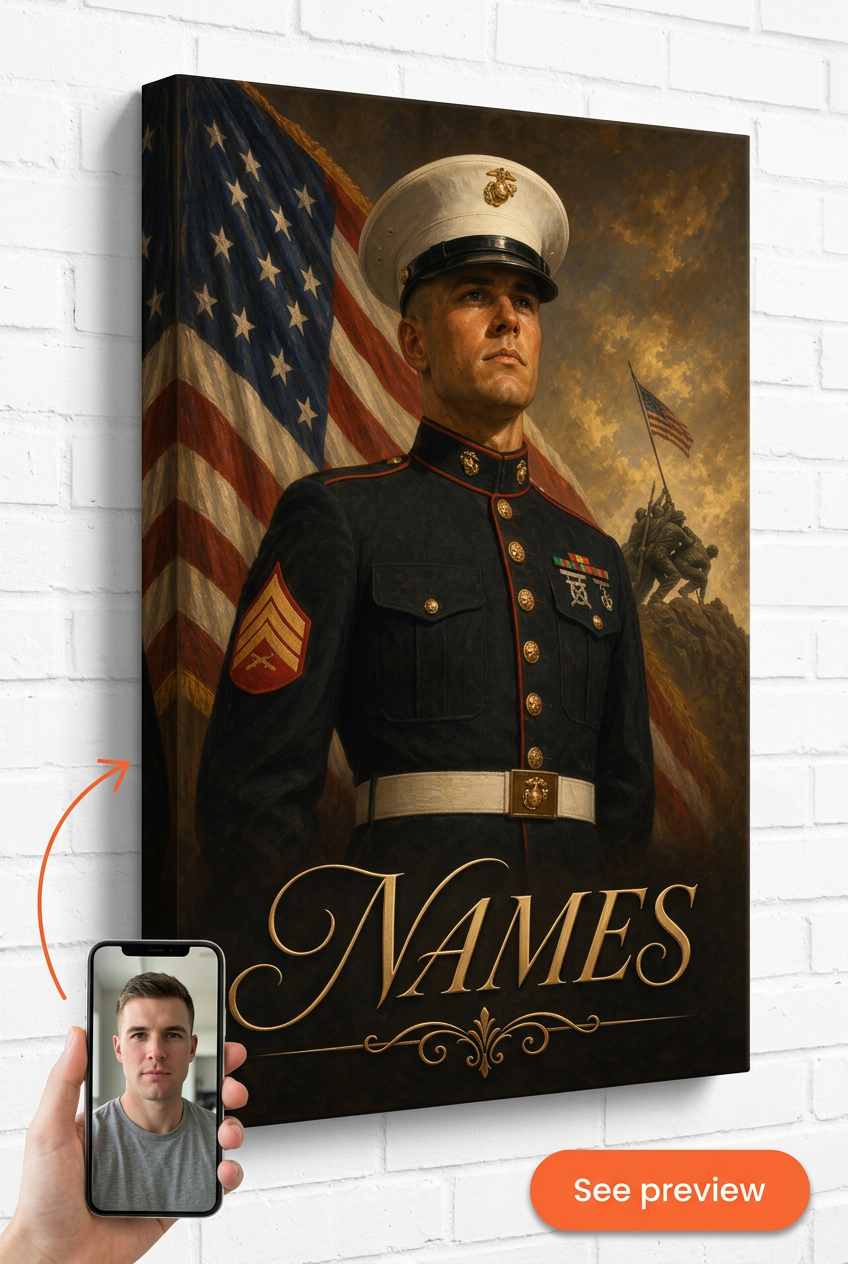 Custom Military Portrait Canvas — Heroic Soldier from Photo