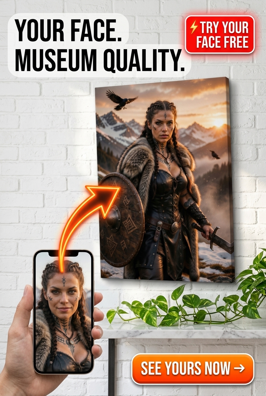 Een boeiend kostuumportret met een vrouw in een door Vikingen geïnspireerde outfit, co
