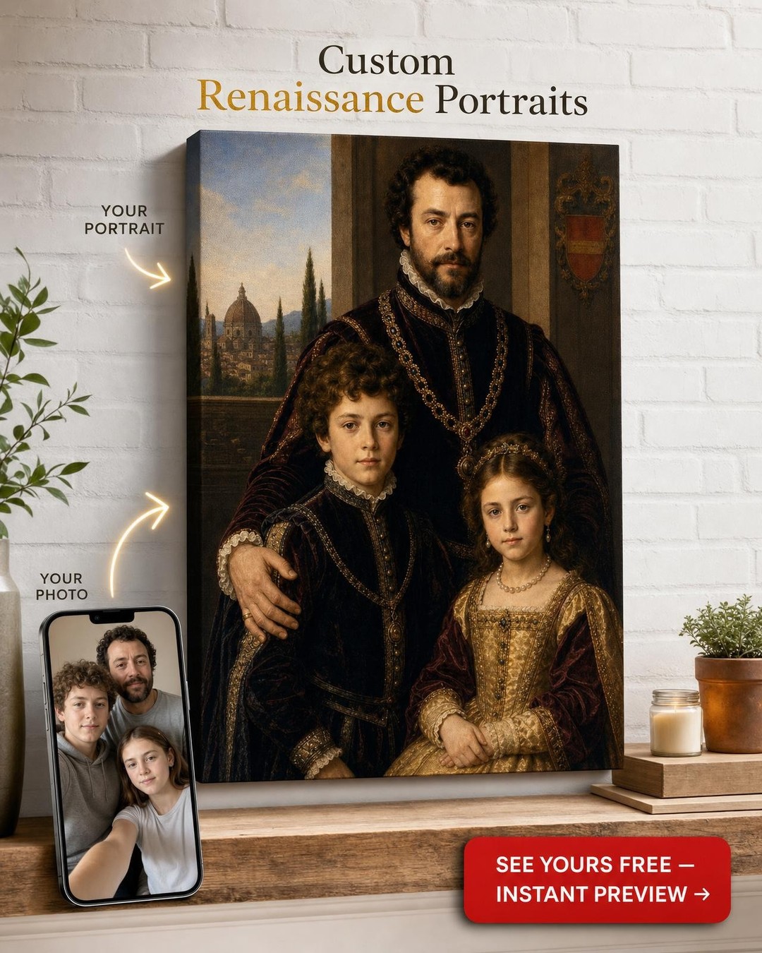 Custom Renaissance Family Portrait — Regal Canvas from Photo