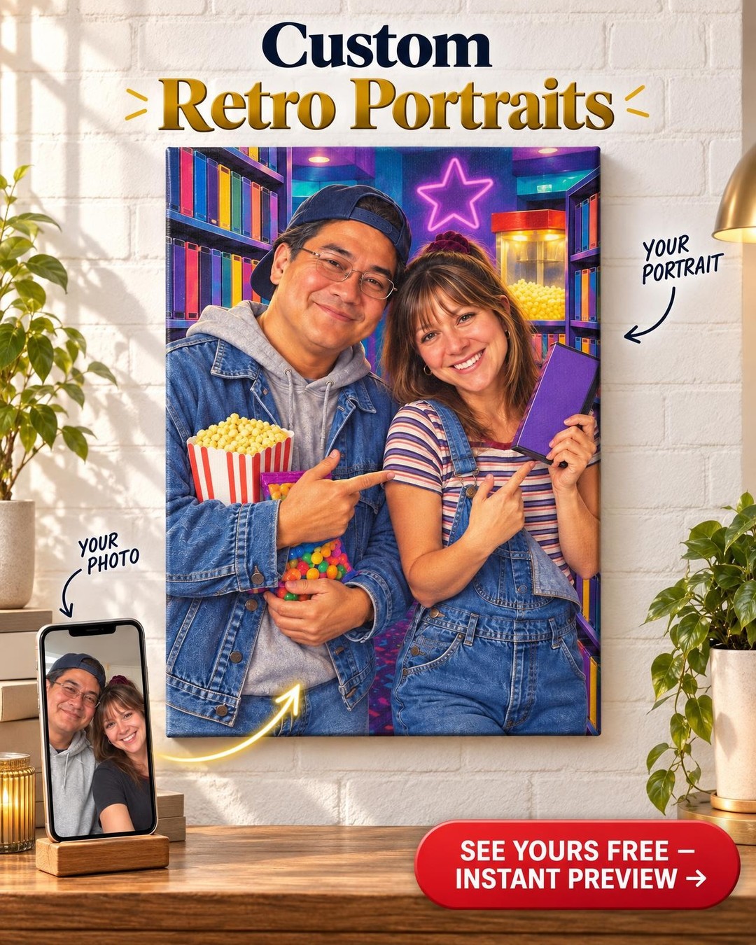 Friday Night at the Video Store Custom Portrait from Photo | Personalized Throwback Portrait Gift