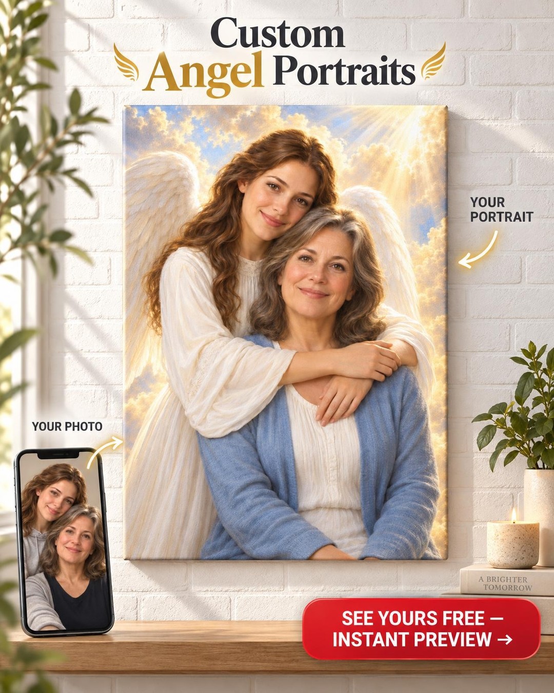 Always With You Mother and Daughter Memorial Portrait Custom Portrait from Photo | Personalized Daughter Memorial Gift