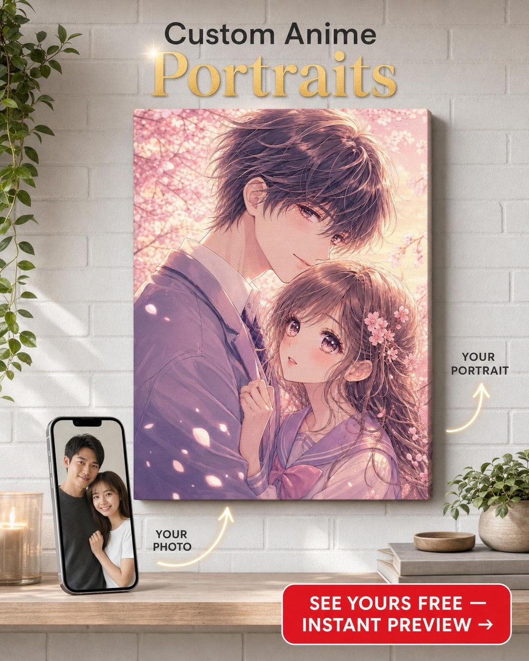 Romantic Anime Couple Canvas Gift