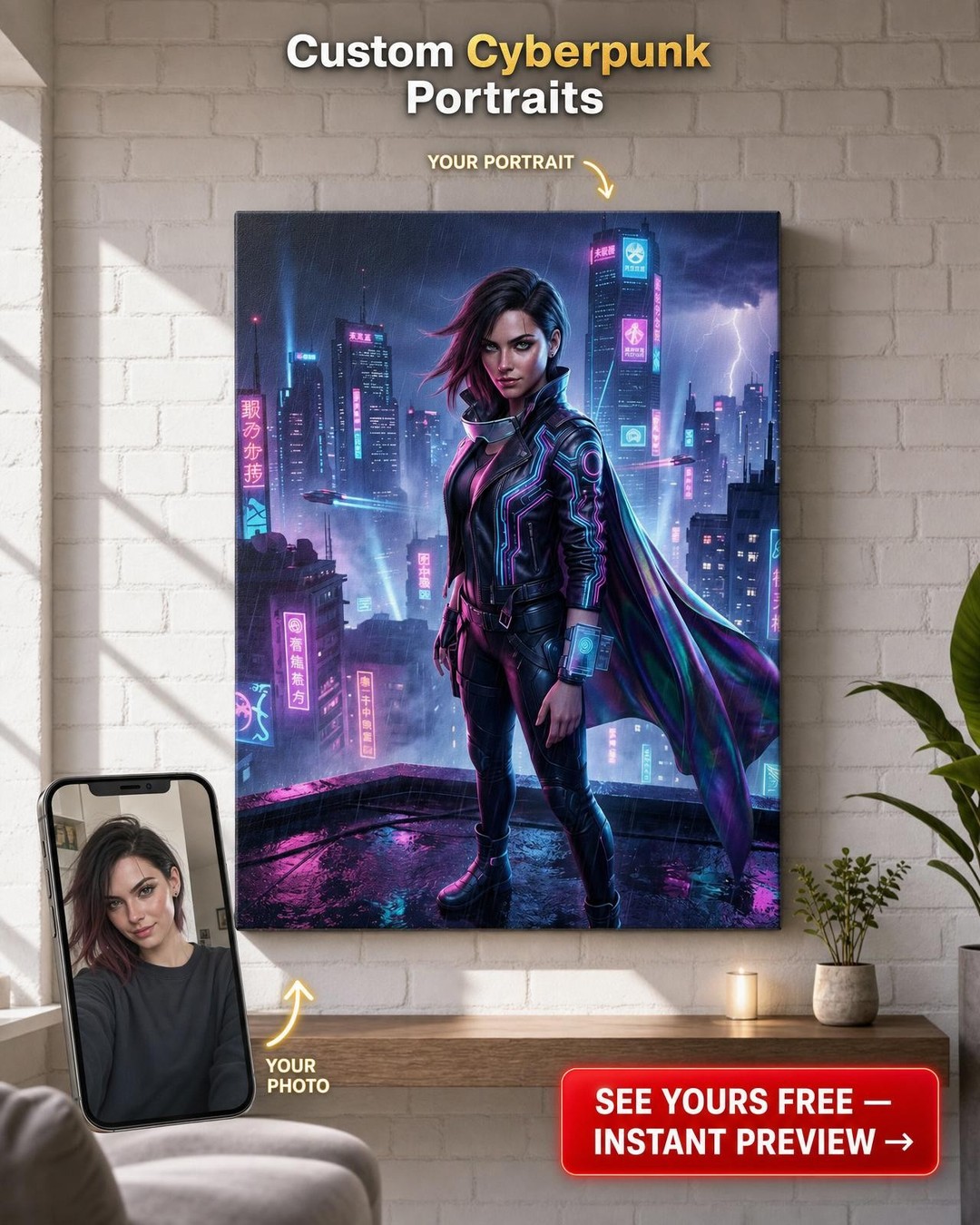 Custom Cyberpunk Portrait Art - Unique Neon Style