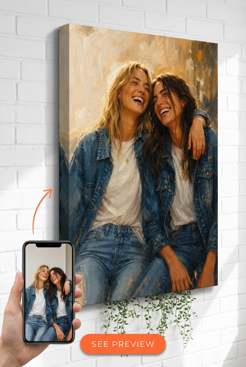 Custom Impressionist Couple Portrait — Whimsical Canvas from Photo