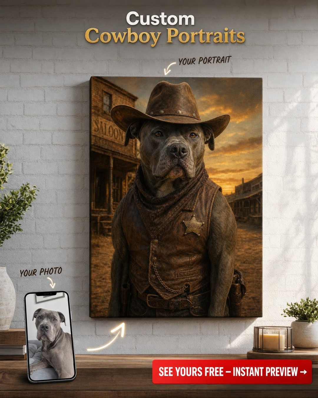 Custom Wanted Poster — $5000 Reward Vintage Canvas from Photo