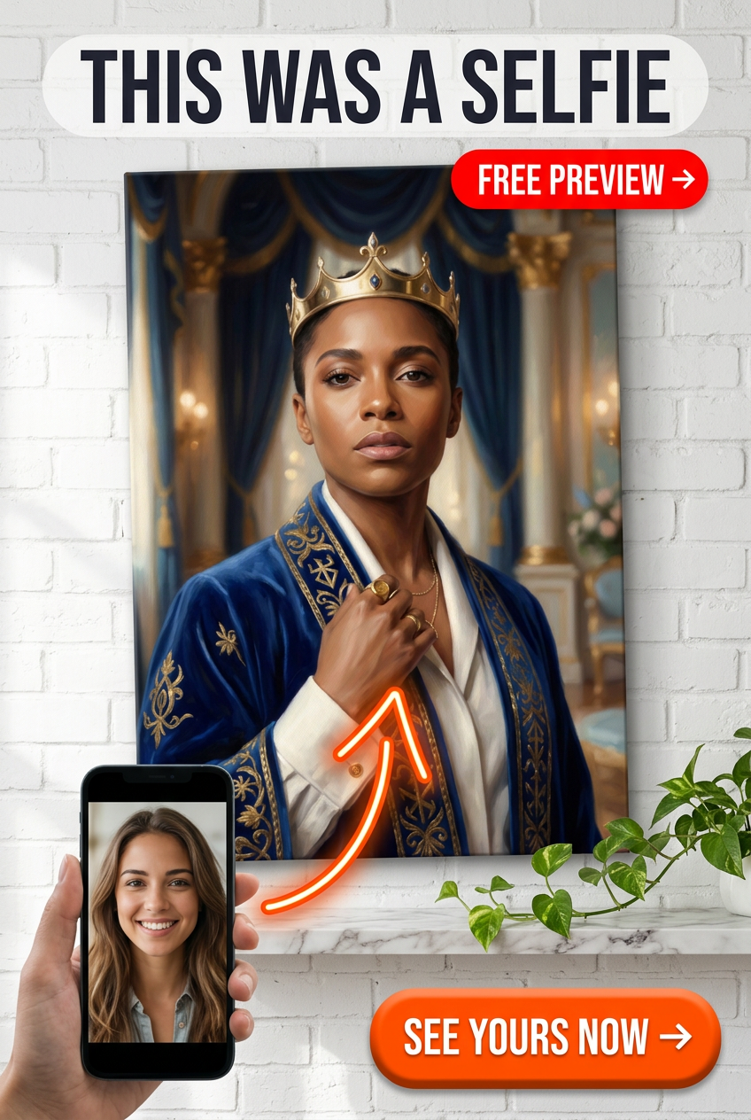 Custom Royal Woman Portrait — Regal Crown Canvas from Photo