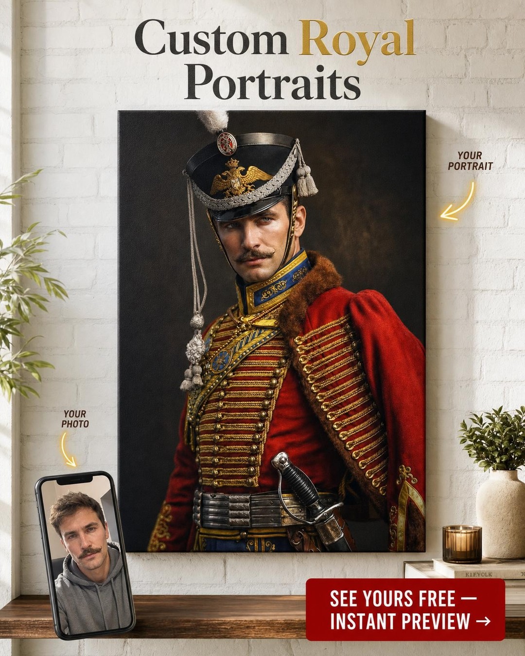 Custom Musketeer Man Portrait — Regal Military Canvas Art