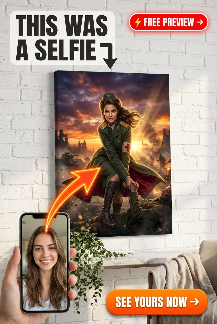 Custom Military Woman Portrait — Heroic Battlefield Angel Canvas