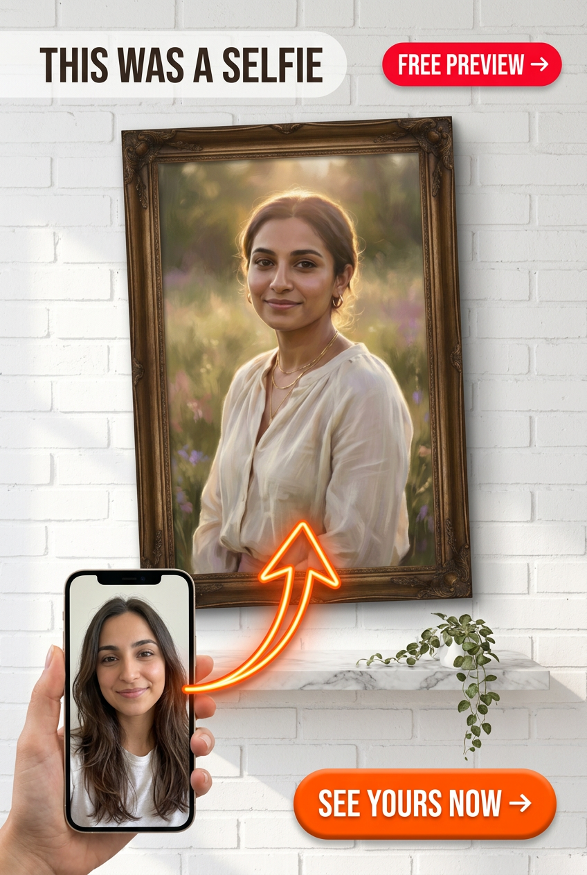 Custom Floral Woman Portrait — Serene Canvas Art from Photo