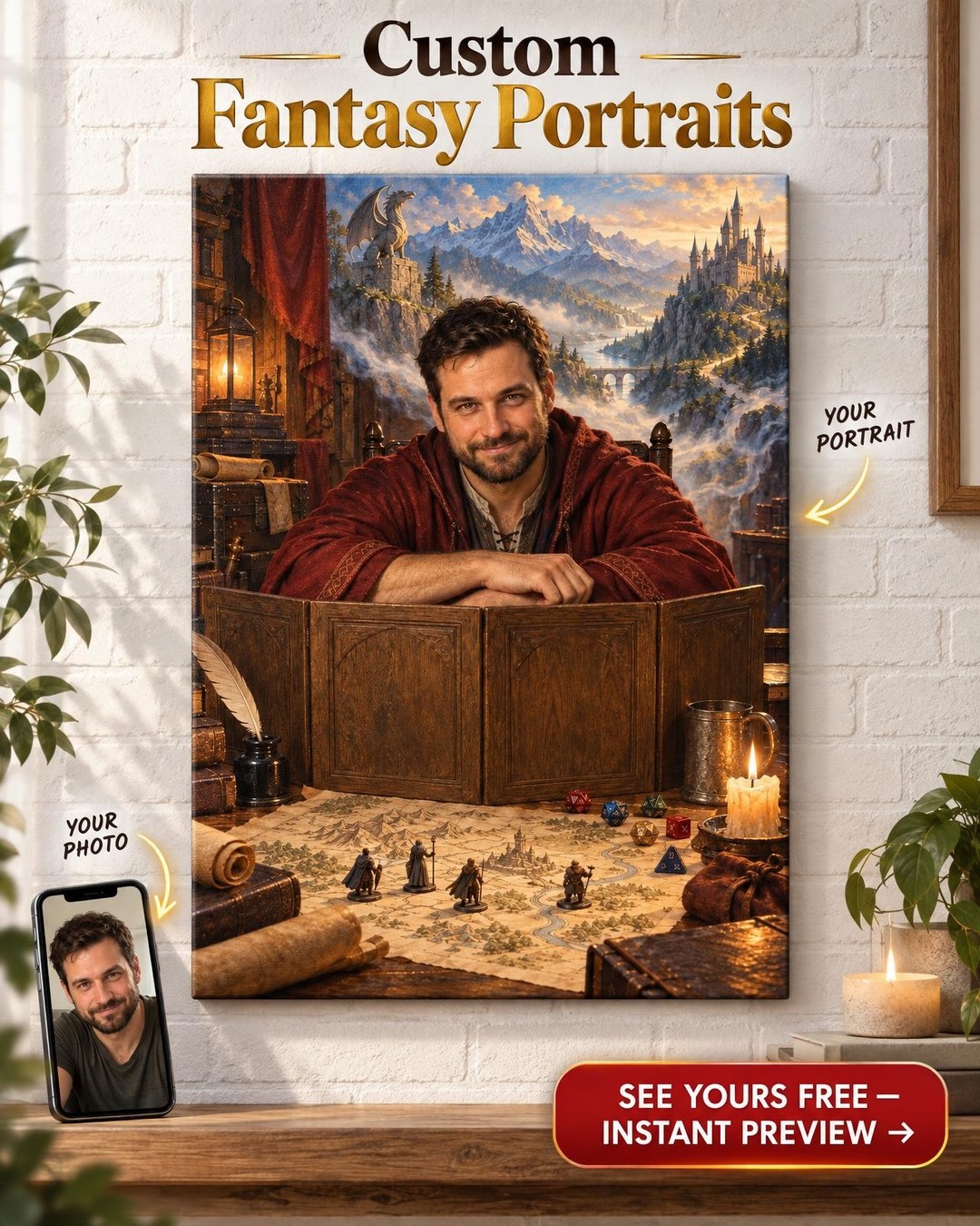 Game Master Custom Portrait from Photo | Personalized Tabletop Fantasy Gift