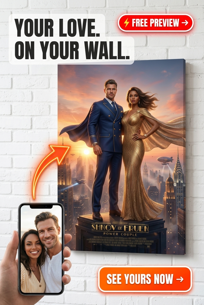 Custom Royal Couple Portrait — Heroic Cityscape Canvas from Photo