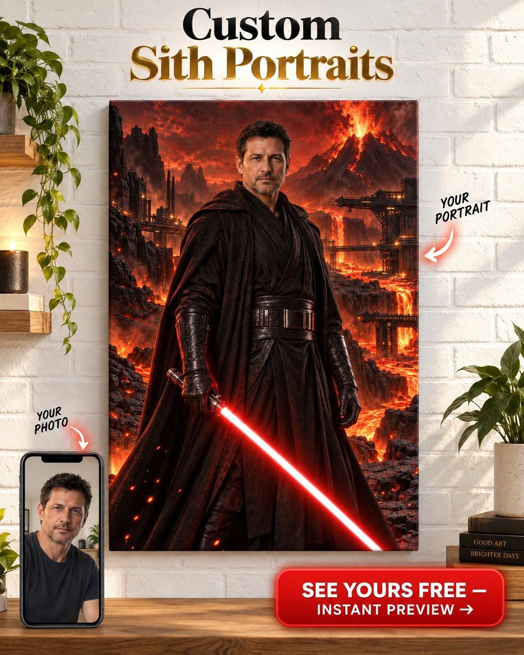 Dark Side Lord Custom Portrait from Photo | Personalized Gift for Him