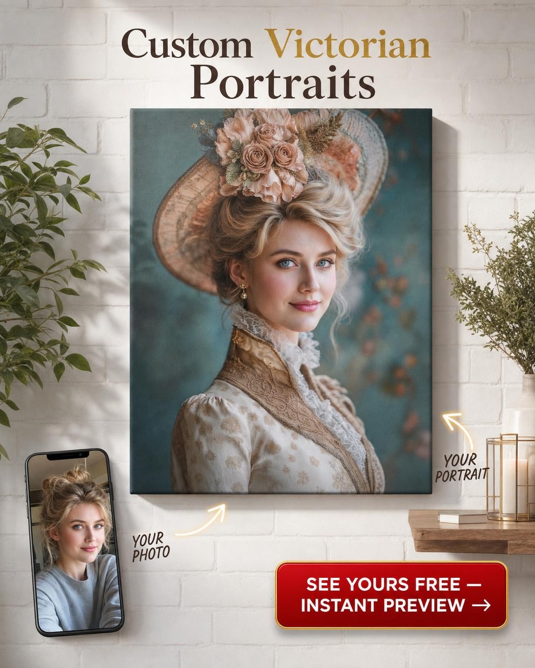 Custom Victorian Woman Portrait — Regal Canvas