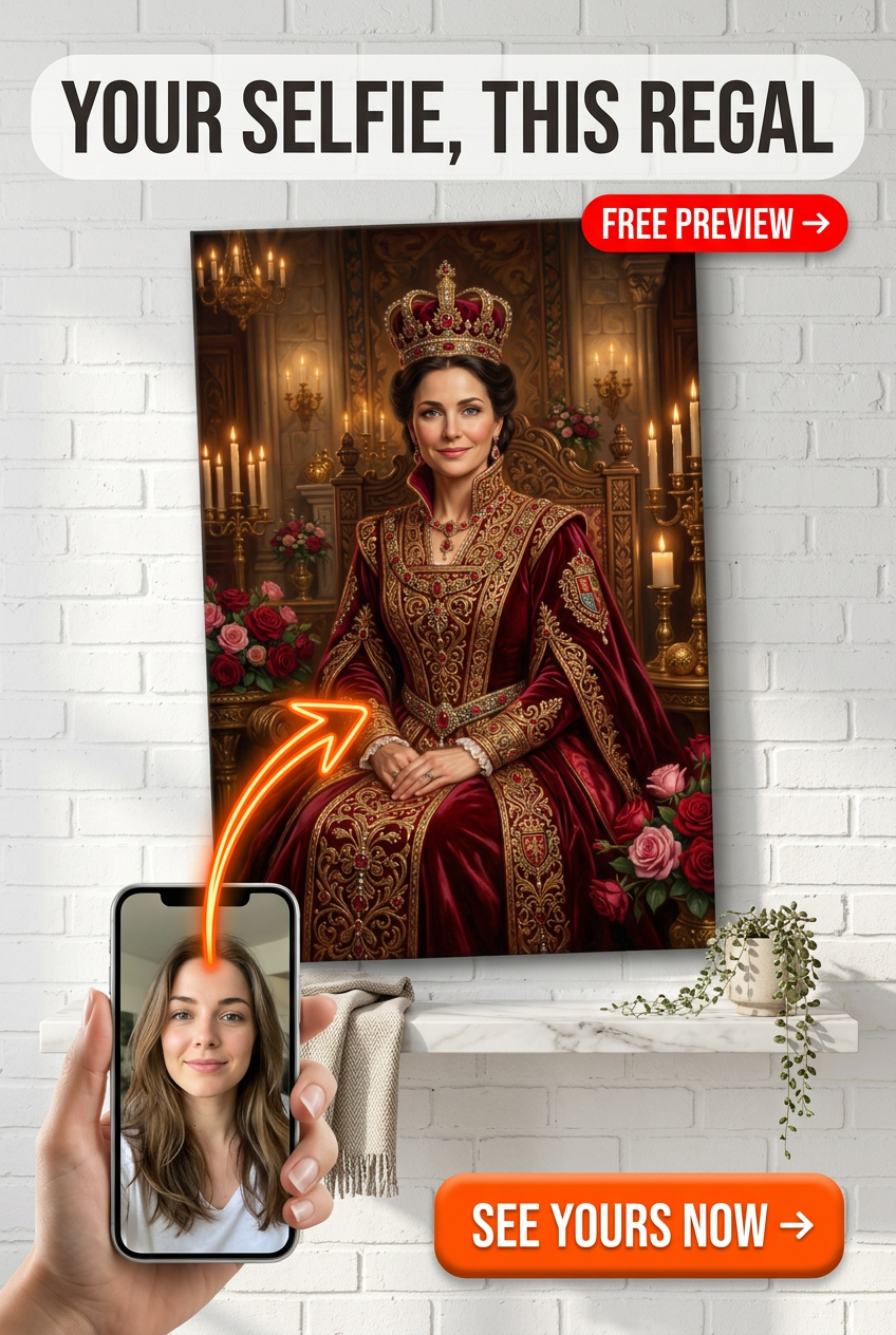 Custom Royal Woman Portrait — Regal Throne Canvas from Photo