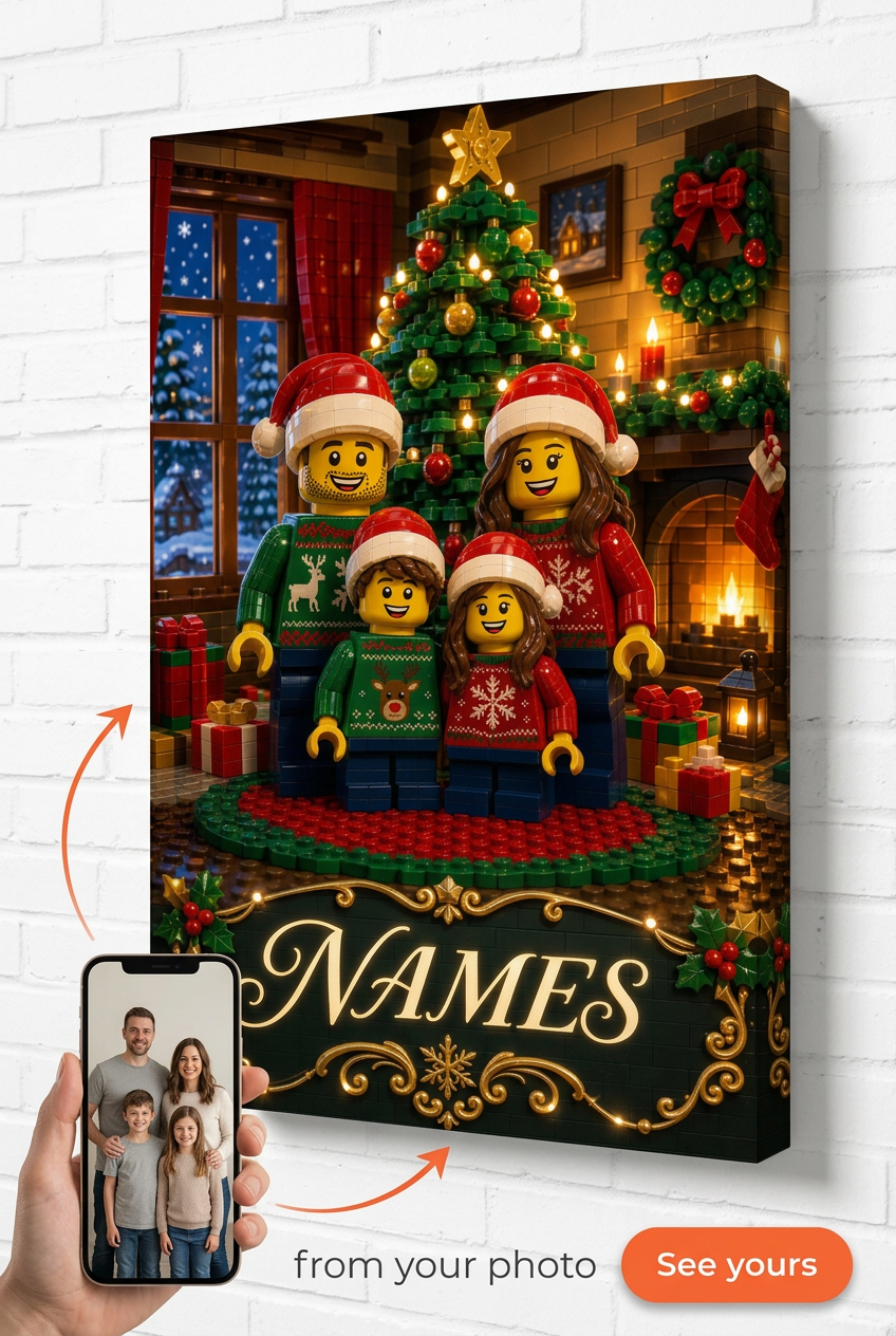 Custom Brick Minifigure Christmas Santa Hat Portrait from Photo | Personalized Gift