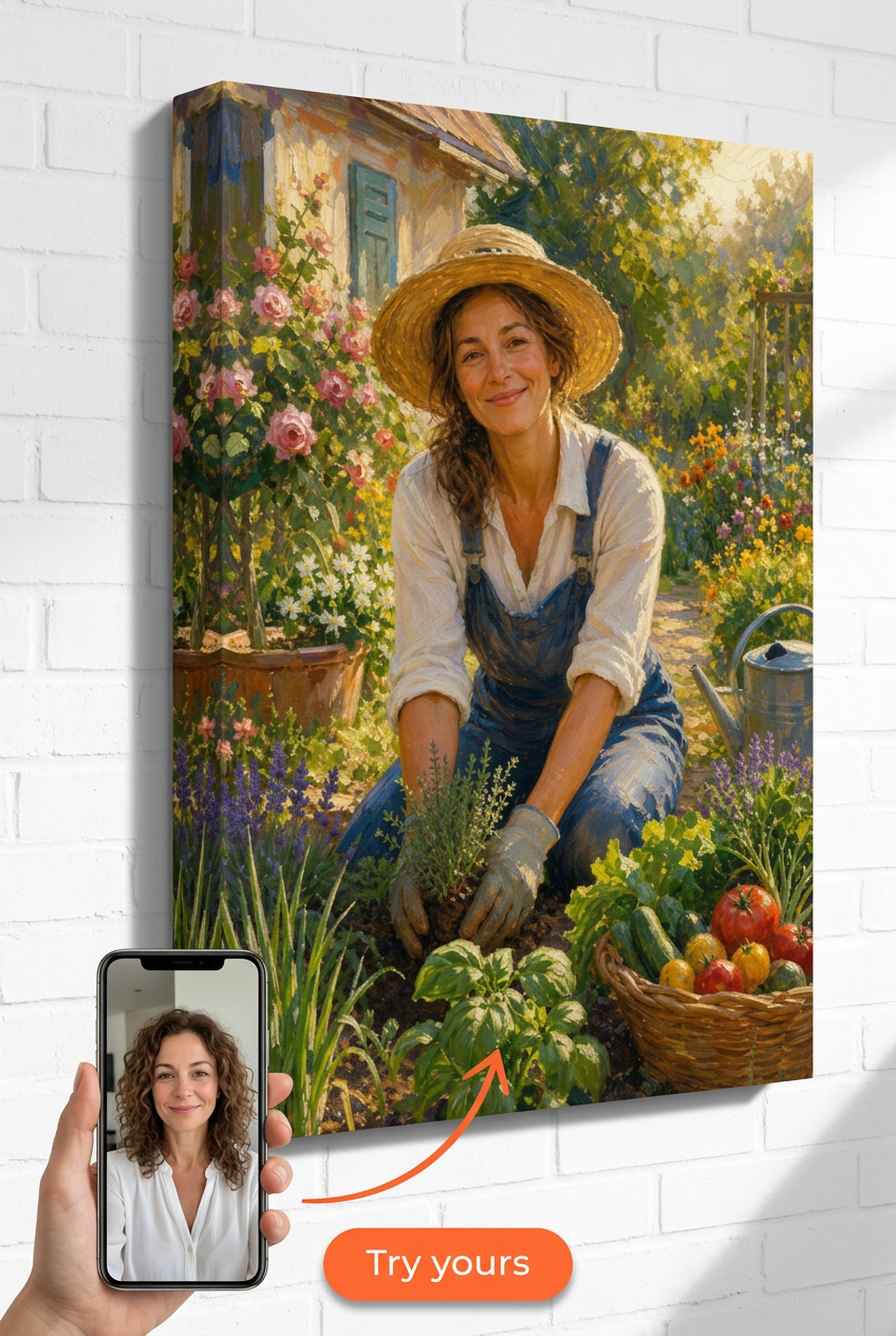 Custom Hobby Single Woman Portrait — Serene Gardener from Photo