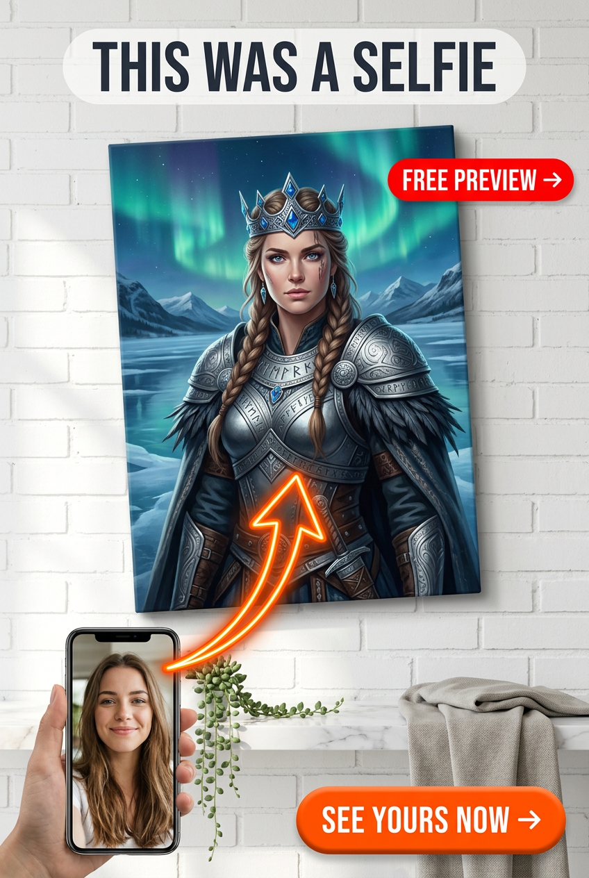 Custom Norse Woman Portrait — Heroic Warrior Canvas from Photo