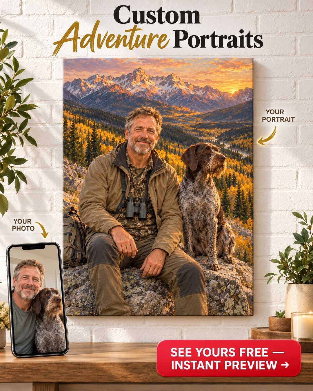 High Country Overlook Custom Portrait from Photo | Personalized Hunting Camp Gift