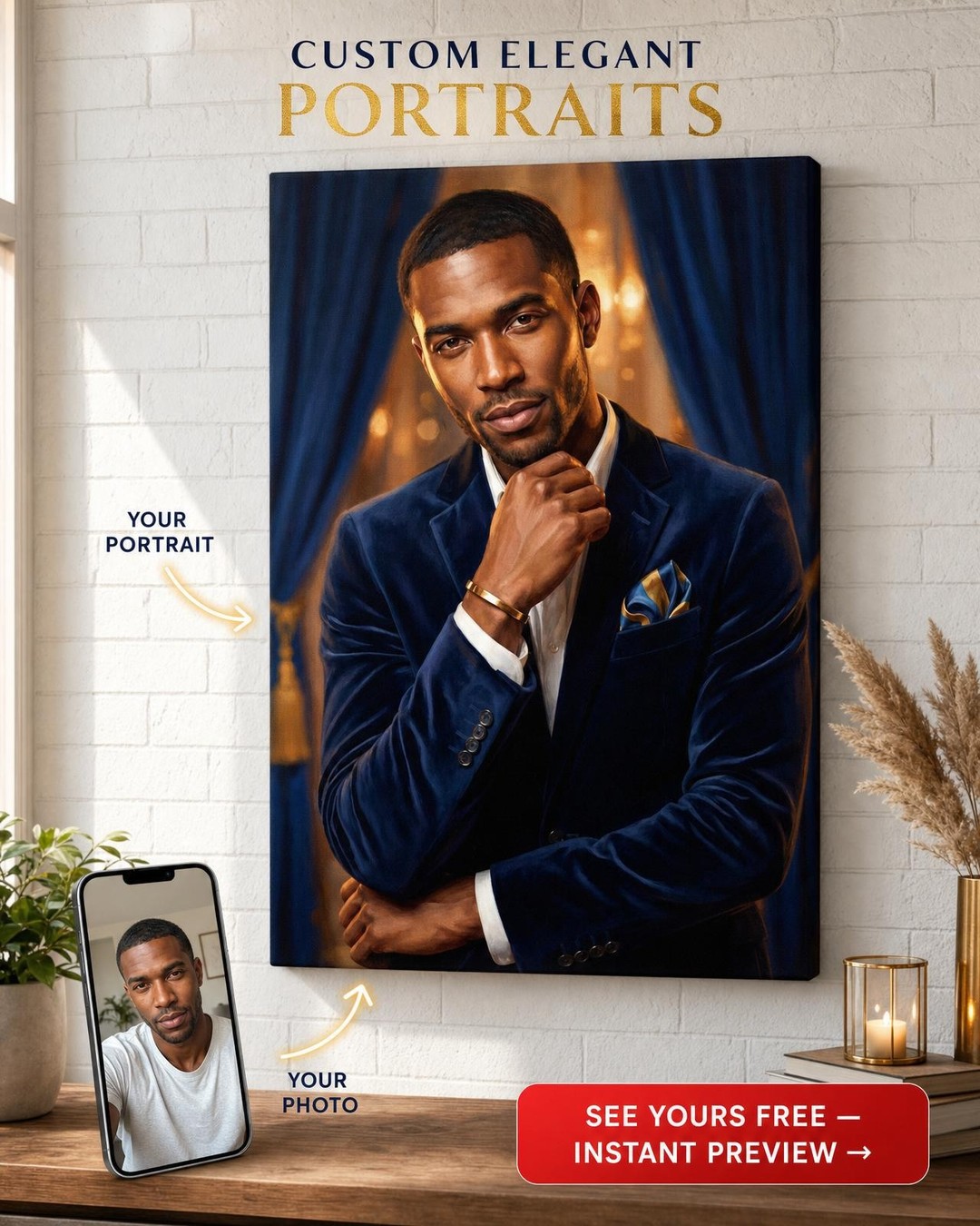 Custom Royal Man Portrait — Regal Canvas from Photo (58 chars)
