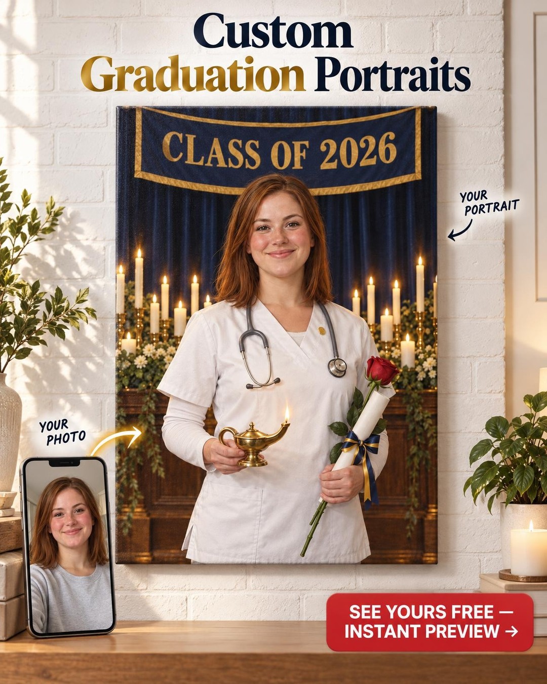 Nurse Pinning Custom Portrait from Photo | Personalized Graduation Gift